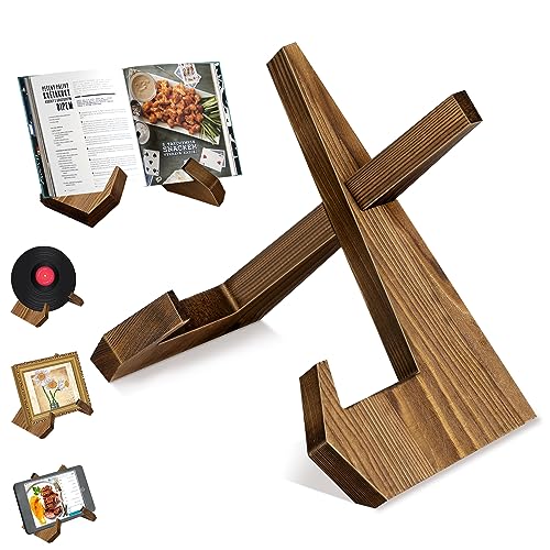DAZUINIAO Cookbook Stand Wooden Cookbook Holder Solid Wood Recipe Book Holder Farmhouse Cook Book Stand Rustic Display Stand Kitchen Counter Decor for Cooking Reading Hands-Free Tablet