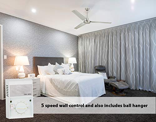 Ciata Lighting Garage Ceiling Fan, Shop Ceiling Fan, Commercial Ceiling Fan, Industrial 56 Inch Three Blade Indoor Ceiling Fan, With Brushed Nickel Steel Blades In Brushed Nickel Finish - 2 Pack #TOP3