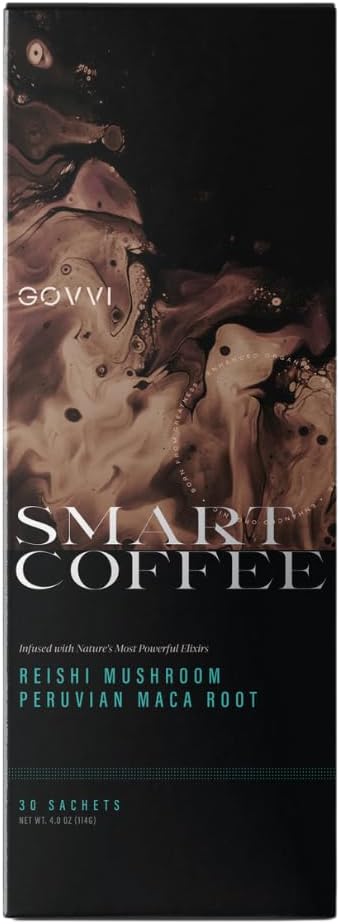 GOVVI Smart Coffee with Reishi Mushroom and Peruvian Maca Root | Gourmet Mushroom Coffee Boosts Energy, Stamina, and Mood | Supports Healthy Immune System | 30 Single Servings 120mg