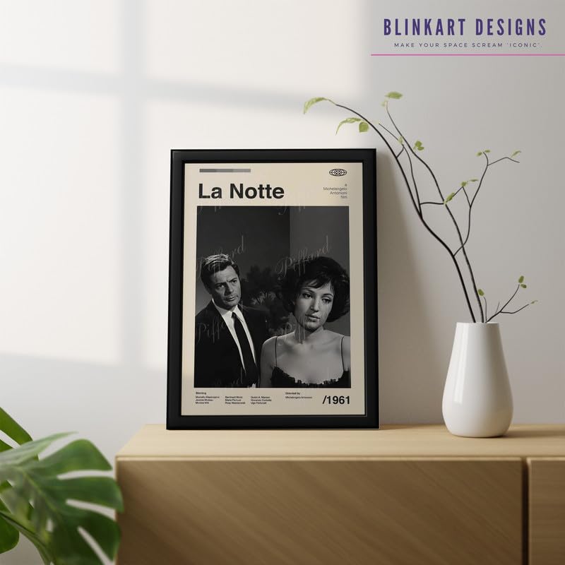 Image of BLINKART La Notte Movie Poster Frame 8x12 Inch | Premium 300 GSM Paper Wall Print | Mid Century Vintage Film Artwork for Home, Bedroom, Living Room, Office | Framed Photo Decor
