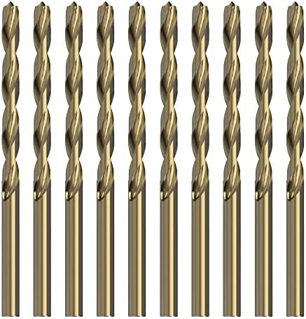 LETON 3/16" M35 Cobalt High Speed Steel HSS Twist Drill Bit for Steel, Iron, Copper, Aluminum, Pack of 10 (4.8mm Diameter)