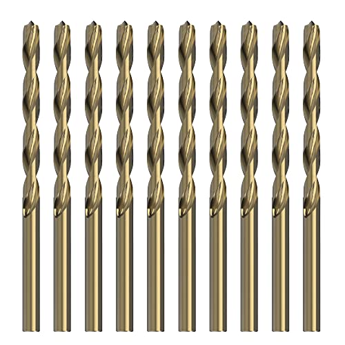 Leton 3/16" M35 Cobalt High Speed Steel Hss Twist Drill Bit For Steel, Iron, Copper, Aluminum, Pack Of 10 (4.8Mm Diameter) #TOP24