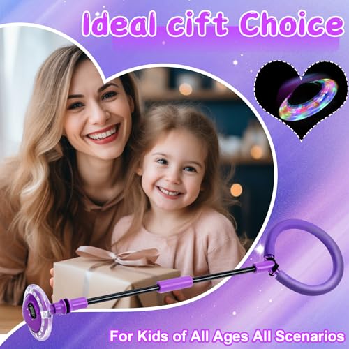 TZEKING Springring Fußkreisel,Kinder Blinkender Springring Fußkreisel,Swing Wheel mit Lichtrad,Zähler,Timer,Kalorienzähler,Faltbarer Ankle Skip Ball,Geschenke für Mädchen 6-12 Jumping Ball (Lila)