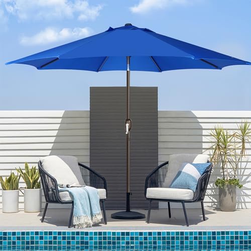 Image of Blissun 9' Outdoor Patio Umbrella, Outdoor Table Umbrella, Yard Umbrella, Market Umbrella with 8 Sturdy Ribs, Push Button Tilt and Crank