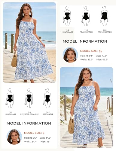 Image of GRACE KARIN Summer Dresses for Women 2026 Vacation,Smocked Floral Maxi Dress,Boho Beach Sundress with Pocket Fashion Clothing
