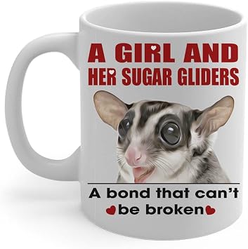 Gray Sugar Glider And Girl Coffee Mug 11oz White Ceramic Cup - Funny Saying A Bond That Cant Be Broken - Gifts for Sugar Glider Lovers