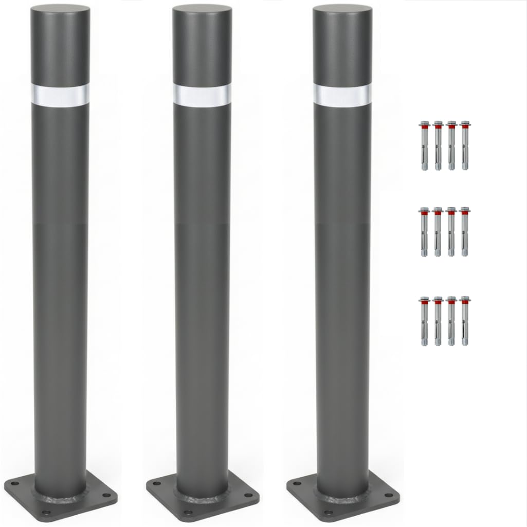 Bolardo de Hierro Negro Forja Pilona Fija con Placa Barcelona Eco 850mm x 80mm 3 Unidades