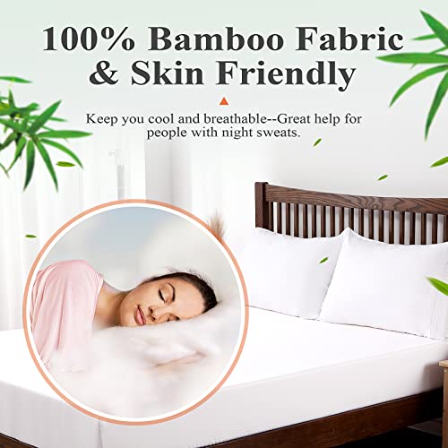 100% Bamboo Cooling Fitted Sheet 1Pack Queen Size Only, 400 Thread Count Fitted Sheet White,16" Deep Pocket,Bottom Sheet Colorfast Dyes & Shrink Resistant, Soft & Silky And Breathable For Home & Hotel #TOP1