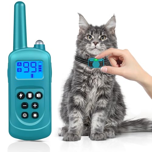 Cat Shock Collar with Remote 2000FT,Ultra-Small Cat Training Collar,Tailored for Cats,3 Training Modes Beep Vibration Shock Mode to Stop Meowing,Waterproof, Effective for Bad Behavior, Cyan