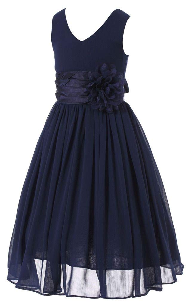HAPPY ROSE Junior Bridesmaids V-Neckline Chiffon Flower Girl Dress — view 3