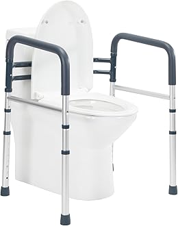 Lianjindun Toilet Safety Rails, Folding & Portable Bathroom Toilet Handles for Elderly, Seniors, Handicap & Disabled, Adjustable Toilet Safety Frame Fit Any Toilets (350 LB)