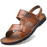 Lnafan Sandalias casuales de piel con puntera abierta para hombre, sandalias con tira trasera, sandalias para playa, zapatos de agua, talla grande, Amarillo, 36 2/3 EU