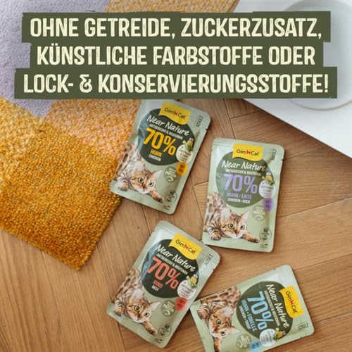 GimCat Near Nature Probier-Mix 12er - Getreidefreies Nassfutter für Katzen ab dem 7. Monat mit artgerechter und beutenaher Rezeptur - 12 Beutel (12 x 85 g)