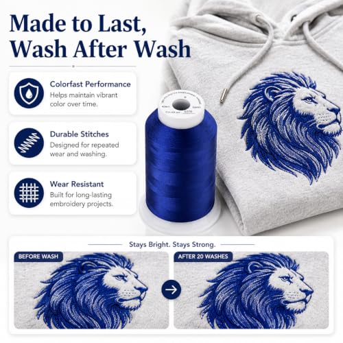 Image of Simthread 5000M 40WT Polyester Embroidery Thread, Indigo Blue S070 | 5000M 40WT polyester thread feeds smoothly for machine embroidery, monograms, logos, patches and quilting.