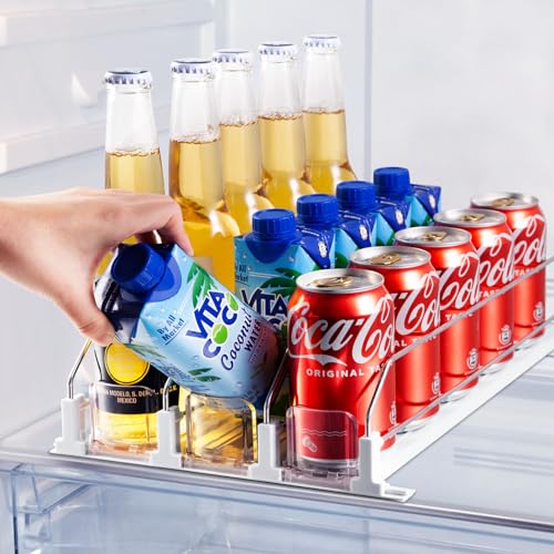 Accwork Automatic Can Dispenser for Fridge, Self-Pushing Fridge Drinks Organizer, Soda Beer Can Organizer Holds up to 15 Cans, 3 Rows, 38x25cm