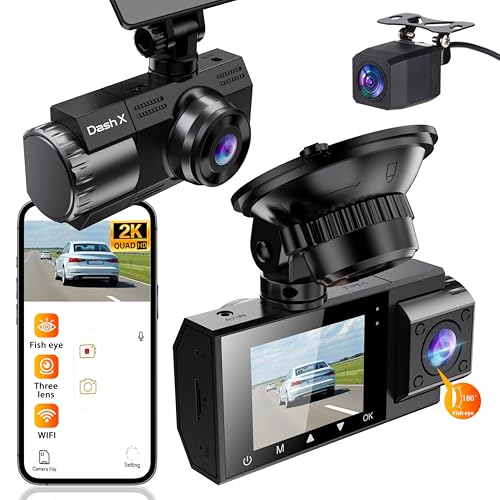 Image of Dash X X11 Ultra 2K Front + 1080P Rear + 1080P Cabin Triple Lens Dashcam | 180 Fisheye Cabin | Night Vision | WiFi App | G-Sensor | Loop Recording | 24H Parking Monitor | 256 GB Support