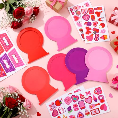 Cholemy 36 Set Valentines Picture Frame Craft Kits DIY Magnet Heart Photo Frames Fun Pink Heart Bow Crafts Red Globe for Valentines Holiday Party Activitie Gift