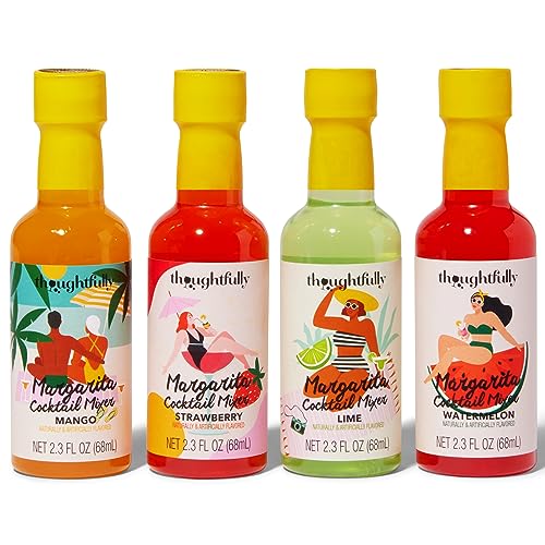 Thoughtfully Cocktails, Margarita Cocktail Mixer Gift Set, Pre-Measured Single Serve Mixers, Margarita Fruit Flavors Include Strawberry, Mango, Watermelon and Peach, Set of 4 (Contains NO Alcohol)