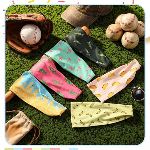 Image of Riceshoot 6 Pack Ice Cream Baseball Headbands with 6 Fun Colorful Patterns Breathable Elastic Sports Sweatbands for Men Women Basketball Soccer Football Workout Team Gifts
