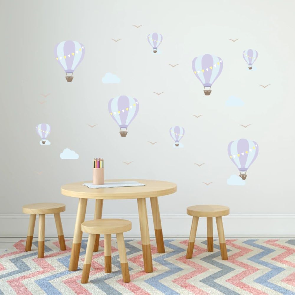 My Nametags® Purple Blue Hot Air Balloons Wall Stickers | Peel-and-Stick, Removable & Repositionable Wall Decals | Room Decor for Kids' Bedroom, Nursery, Playroom