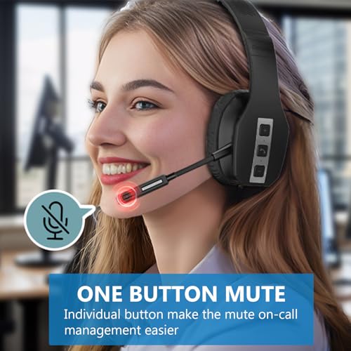 Image of Conambo JBT600 Bluetooth Headset V5.1, Trucker Bluetooth Headset with Three Mic Noise Cancelling & Mute Button, Improved Comfort Wireless Headset 35Hrs Talktime for Cellphone Trucker Home Office