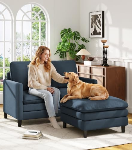 Image of Welzona 3-Layers Cloud L Shaped Couch, 51 inch Teddy Sofa and Loveseat Set