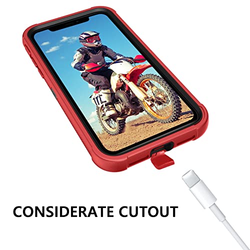Bentoben Iphone Xs Case, Iphone X Case, Heavy Duty 3 Layers Shockproof Full Body Rugged Hybrid Hard Pc Drop Protective Men Boys Phone Covers For Iphone Xs/X/10 Kickstand Belt Clip Holster, Red #TOP7