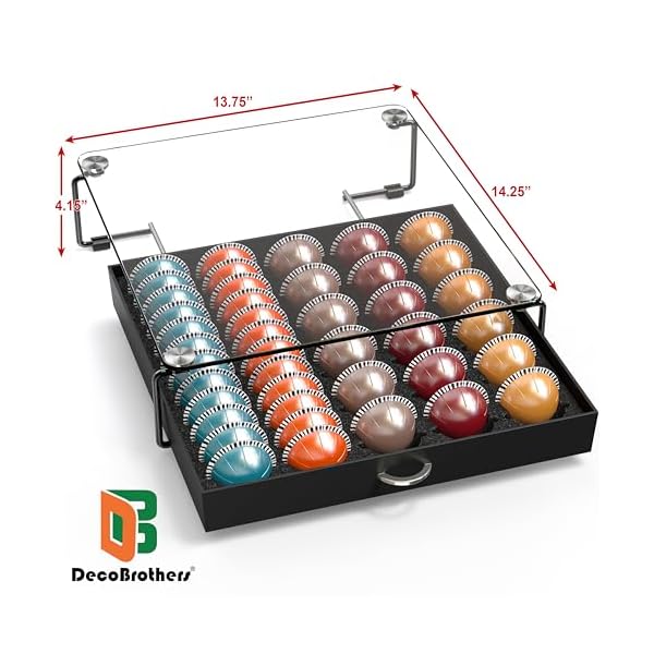 DecoBrothers Crystal Tempered Glass Vertuo Pod Holder Drawer, 30 Large or 60 Small Nespresso Capsule Organizer, Black - Image 4