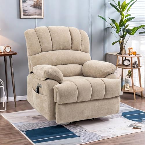 Trustyue Power Lift Recliner Chair with Massage and Heat, Overstuffed Lift Chair, Infinite Position, Max 155° Reclining, Standing Assistance for Elderly, USB-A & USB-C, Chenille (Beige)