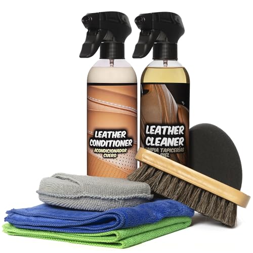 GxDetail Pack Cuidado Cuero   Kit Limpieza e Hidratación para Cuero Coche Gx Detail   Kit Con Accesorios y Limpiador de Asientos de Cuero   Limpia Asientos Tapicerias Piel y Cuero de Coche...