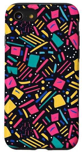 ブルー レトロ 80年代 90年代 抽象 ライン フォーム パターン アート コラージュ スマホケース iPhone SE (2020) / 7 / 8 用