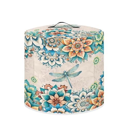 Image of Art Flower Dragonflies Air Fryer Cover Dust Cover Retro Appliance Decorative Accessory with Accessory Pocket and Portable Handle Rice Cooker Cover Universal Size Accessories Decorative
