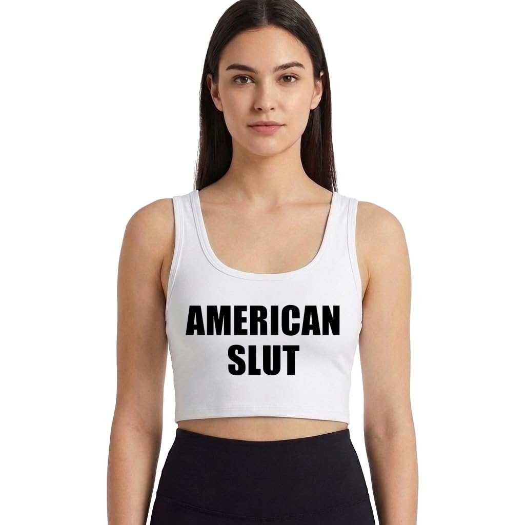 American Slut Crop Top Sleeveless Cotton Woman Girl Tank Top Vest Black-picture-25