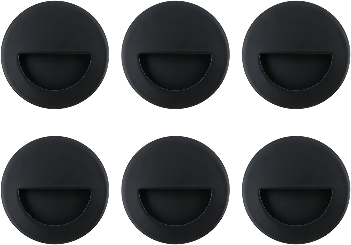 Semetall 6 Pack Black Recessed Cabinet Pulls,Hidden Finger Pull Flush Mount Handles 60mm(2.36in) Round for Kitchen Cabinets, Drawers, Sliding Doors with Screws,304 Stainless Steel