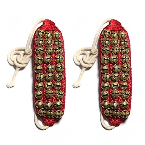 Arts Of India Kathak Ghungroo (14 No. Ghungroo) (3) Three Lines Big Dancing Bells Ghungroo Pair Handmade Indian Classical Dance Accessories Bharatnatyam, Kuchipudi, Odissi Ghungru Blue Pad (RED)