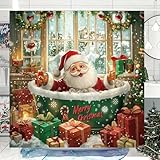 Dreamrflove Christmas Shower Curtain，Santa Claus Tub ，Winter Christmas Shower Curtains for Bathroom ，Cute Funny Shower Curtain，72x72 Inch Waterproof Polyester Insulated Home Decor Set ，with Hooks