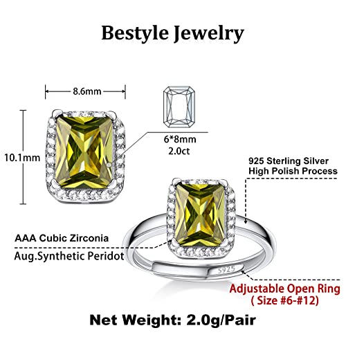 Bestyle 925 Sterling Silver Infinite Birthstone Rings August Square Peridot Crystal Rings, Dainty Love Statement Rings Adjustable, Minimalist Ring Gift On Birthday/Valentines/Thanksgiving/Christmas #TOP6