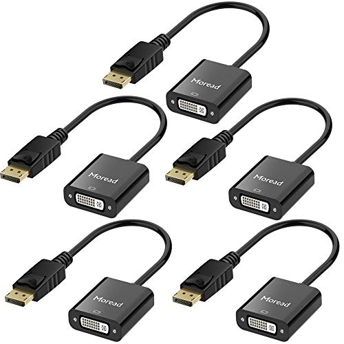 Moread DisplayPort (DP) to DVI Adapter, 5 Pack, Gold-Plated Display Port to DVI-D Adapter (Male to Female) Compatible with Computer, Desktop, Laptop, PC, Monitor, Projector, HDTV - Black