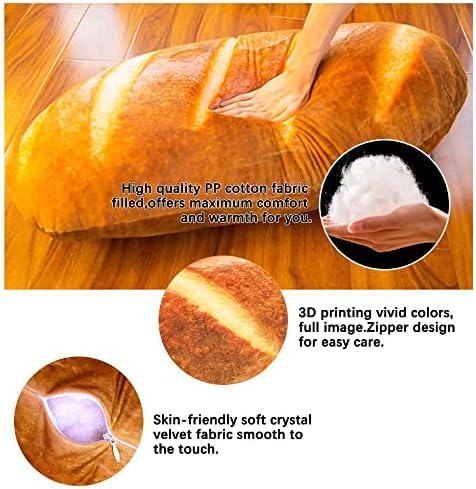LZYMSZ 3D Simulation Bread Baguette Pillow, Plush Stuffed Food Lumbar Back Cushion,Soft 3D Butter Bread Cushion Throw Pillow for Sofa/Home Bedroom/Office Birthday (15.8IN, Butter)