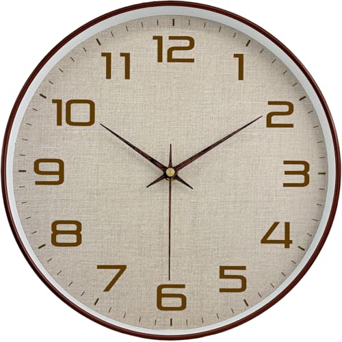 Mabpedo Woodgrain Wall Clock, Silent Non Ticking Wall Clocks Battery Operated 8 Inch, Linen Texture
