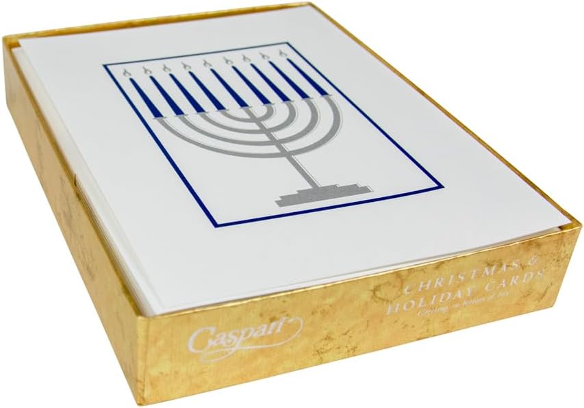 Caspari Menorah Embossed Boxed Christmas Cards - 10 Cards & 10 Envelopes, 2 Boxes