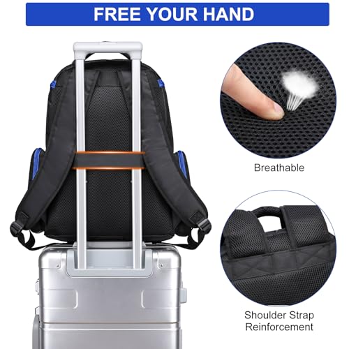 Liokesa PS5 Backpack, Gaming Carry Backpack Compatible with Playstation 5 / PS5 Slim / PS4 / Xbox One, Travel Carrying Case with Multiple Pockets for 15.6” Laptop and Gaming Accessories, Black& Blue by Liokesa - Image 6