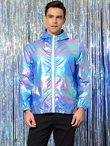 Lars Amadeus Men's Metallic Jacket Lightweight Zip Up Holographic Shiny Hooded Jackets2