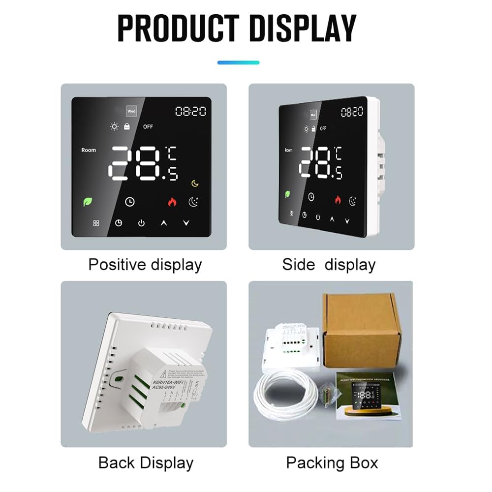 Termostato de Calefacción por Suelo Radiante, Termostato de Ambiente, Termostato de Calefacción, Eléctrico Inteligente, WiFi, Pantalla Táctil, Control por (Calefacción eléctrica