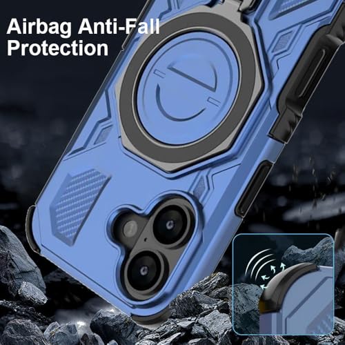 Image of KARWAN Tough Shockproof Armor Back Case Cover Compatible with iPhone 16 with 360 Degree Rotation Magnetic Attraction Ring, Holder Heavy Duty Rugged Cover with MagEaze Wireless Charging (Blue)