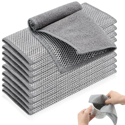 Yeria 10er Spüllappen Set – Bambusfaser & Draht, 2-in-1 Putzlappen für Küche & Bad, kratzfrei, wiederverwendbar & waschbar, nachhaltige Reinigungstücher gegen Eingebranntes