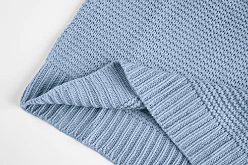 Imily Bela Girls Mock Neck Pullover Sweaters Casual Long Sleeve Knit Jumper Tops Blue #TOP4