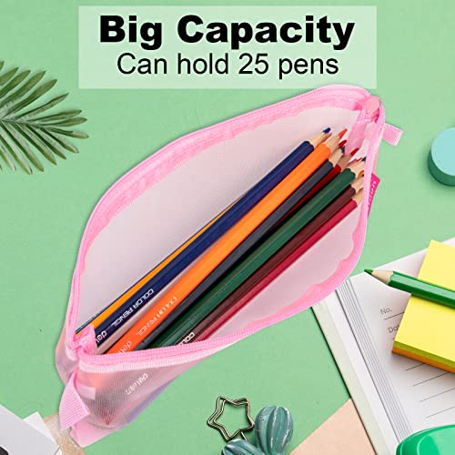 CKJ Clear Pencil Case 3Pcs, Pencil Bag for Exam, Zip Wallets Folders, Mesh Pencil Pouch for School Supplies, Bills, Cosmetics, Stationery and Travel Accessories (Pink, Green, Blue) - Image 2