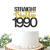 Straight Outta 1990 Cake Topper, Black Golden Glitter Happy 32nd Birthday Cake Decor, Adult...