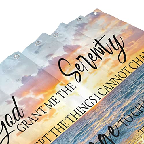 Beach Coastal Ocean Shower Curtain Christian Serenity Prayer Shower Curtains Seascape Seaside Sunset Shower Curtain Quick-drying Polyester Fabric Bathroom Decor with Plastic Hooks 60x72 Inches - Image 3
